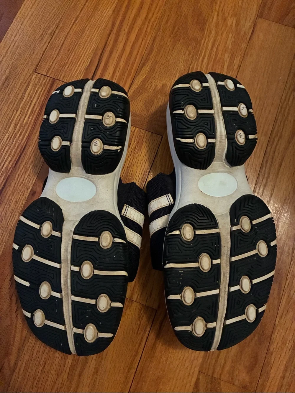 Y2K Vintage Mudd Navy Sporty Slide Platform Sandals with White Accent Stripes